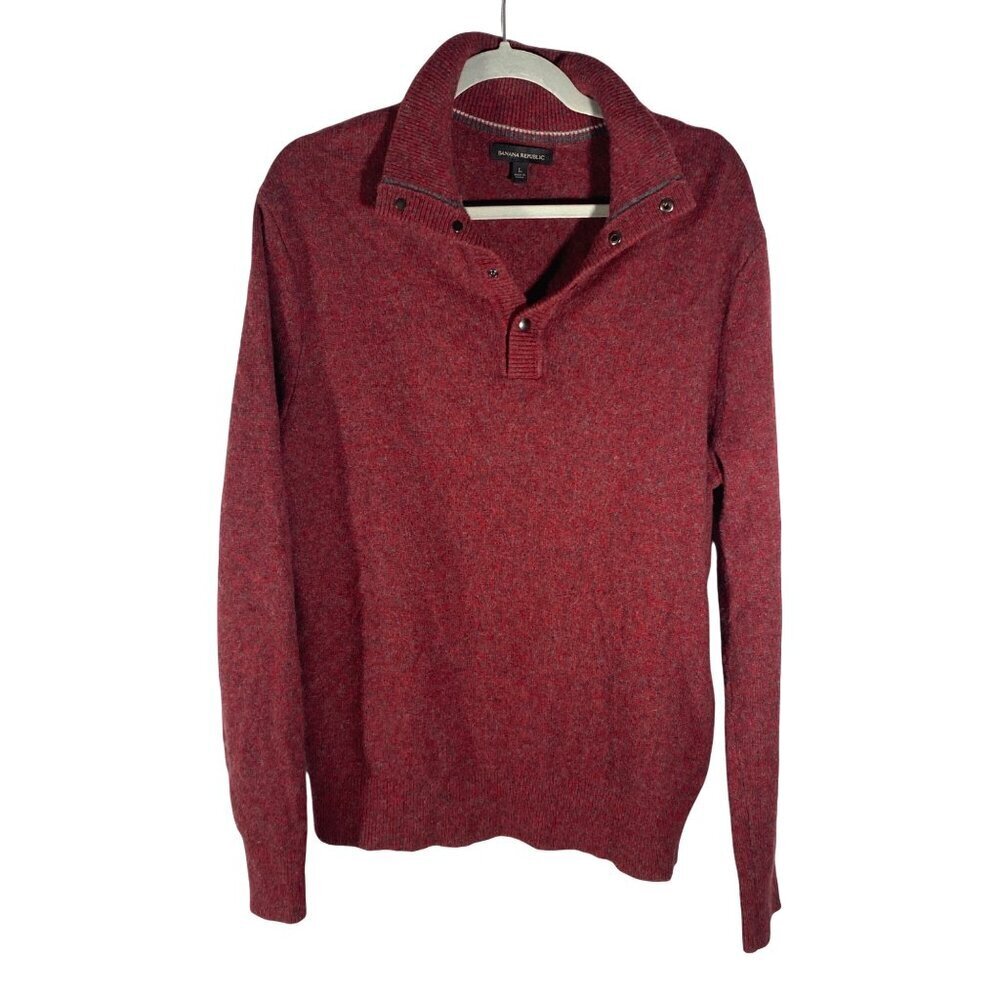 Banana Republic Mens Large Red heathered Henley polo Merino Wool Blend Sweater
